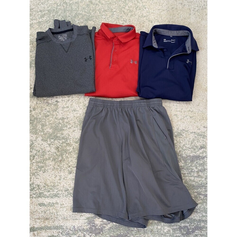 LOT (4) Under Armour Polo Men's Size Medium Shorts Polos Waffle Knit Thermal